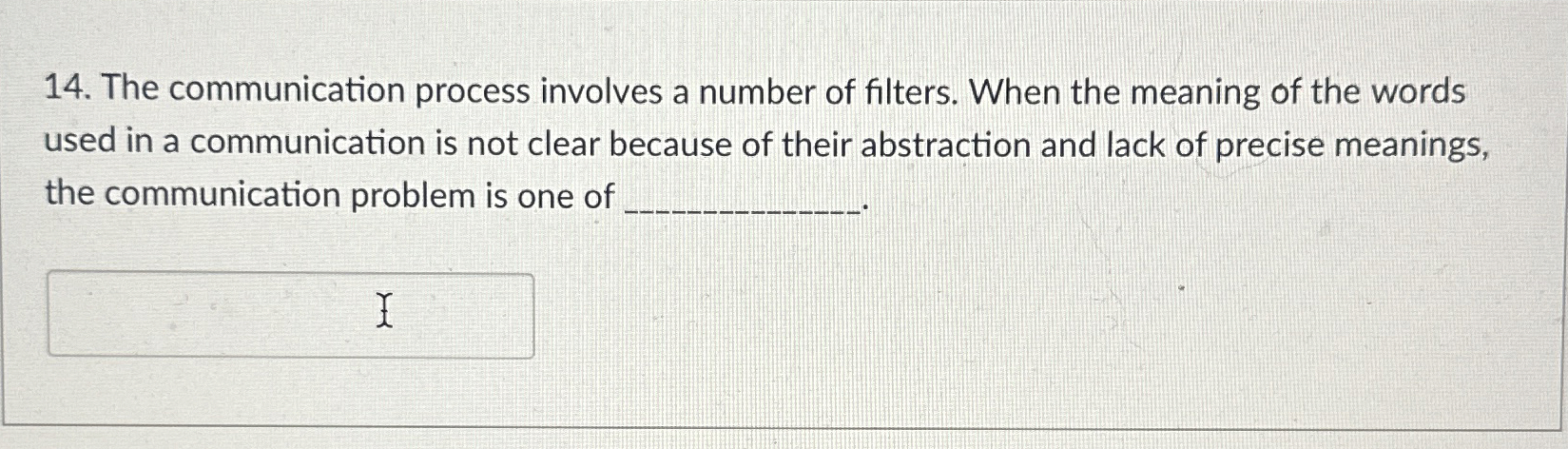  The communication process involves a number of filters. When the meaning