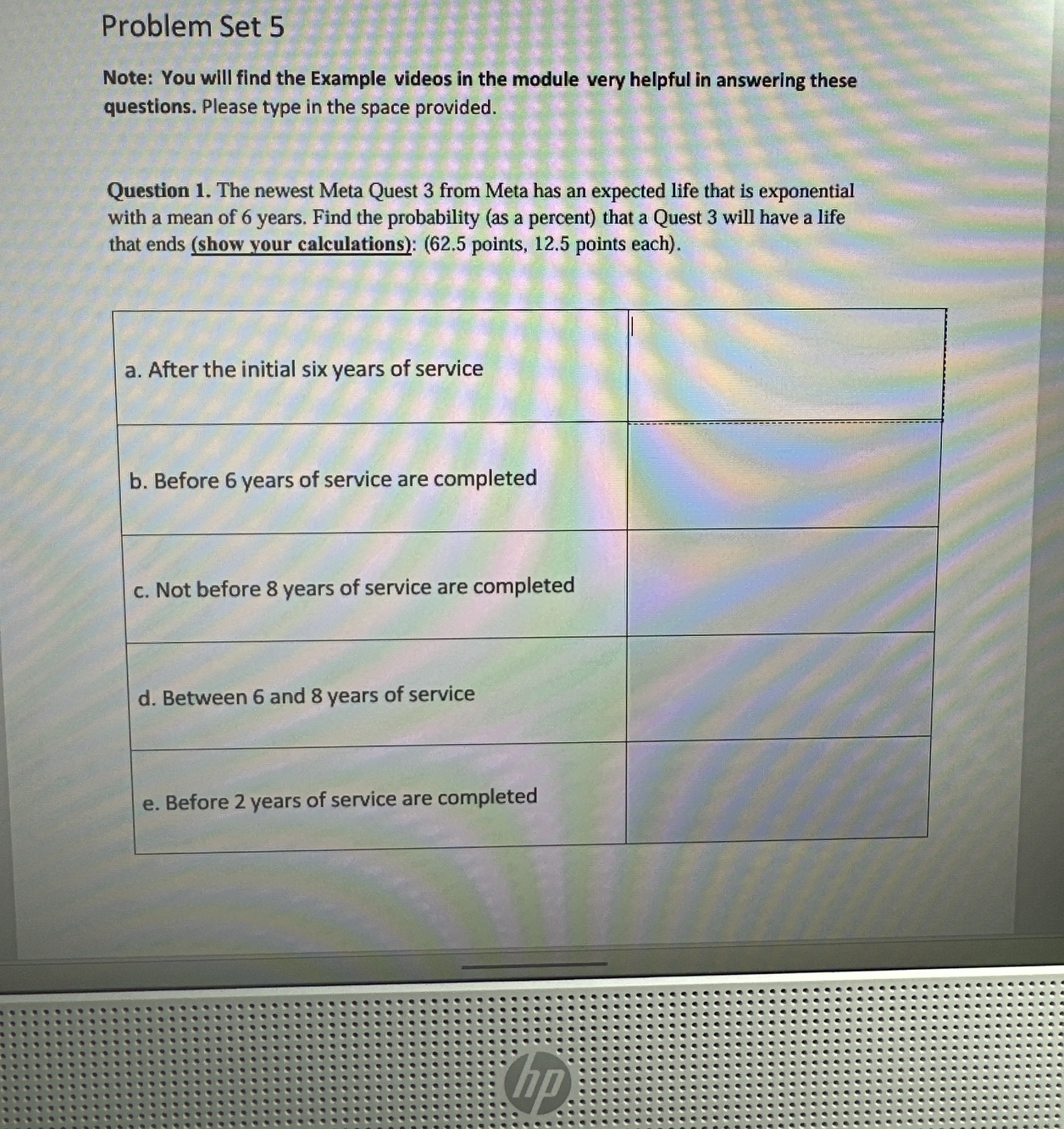  Problem Set 5 Note: You will find the Example videos in