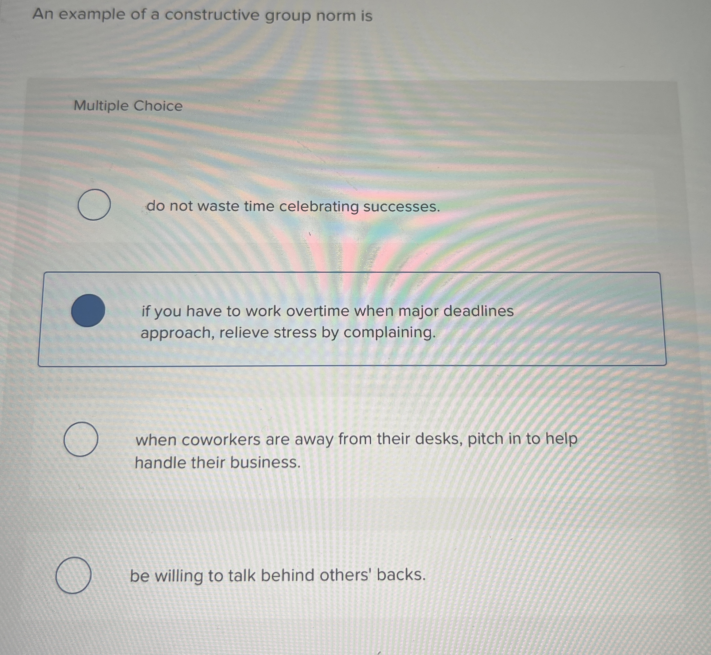 An example of a constructive group norm is Multiple Choice do