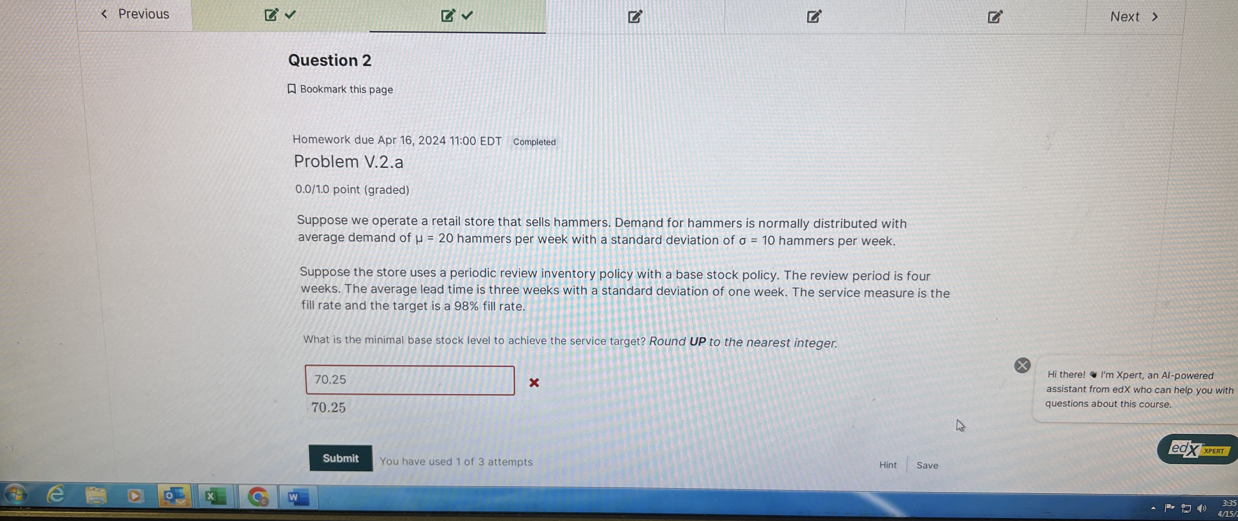  Previous Question 2 Bookmark this page Homework due Apr 16,202411:00 EDT