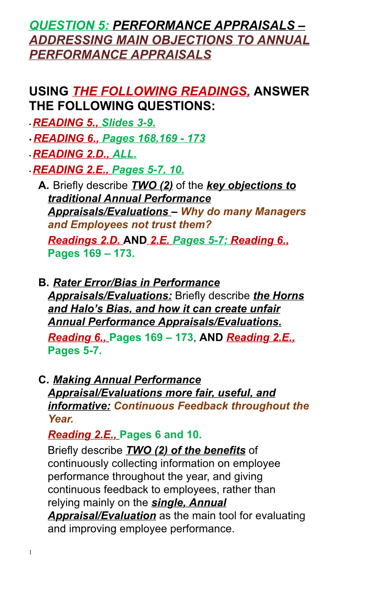  QUESTION 5: PERFORMANCE APPRAISALS - ADDRESSING MAIN OBJECTIONS TO ANNUAL PERFORMANCE