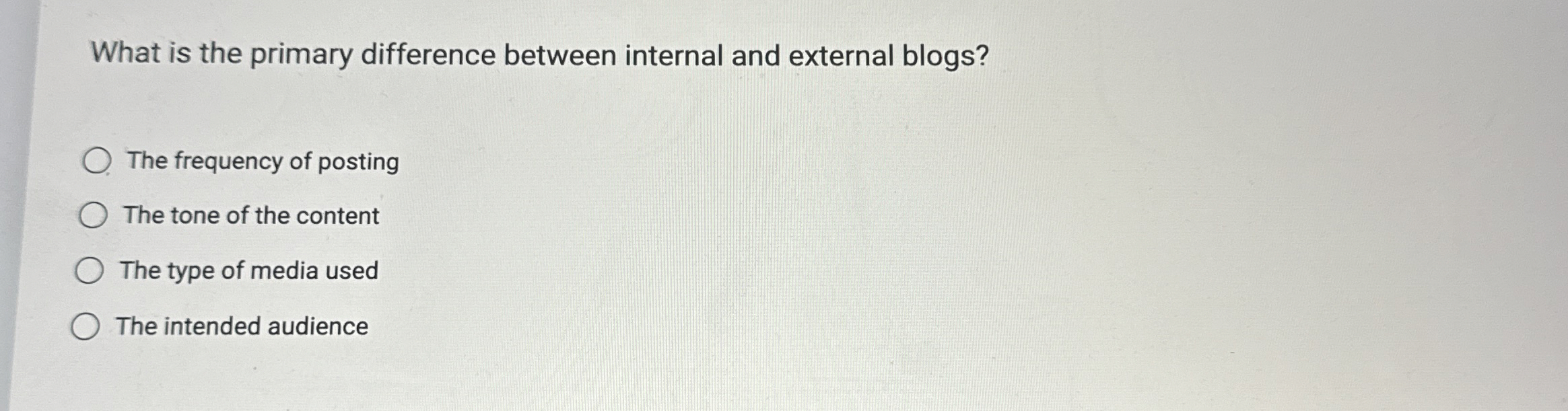  What is the primary difference between internal and external blogs? The