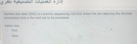  Earliest due date (EDD) is a priority-sequencing rule that states the