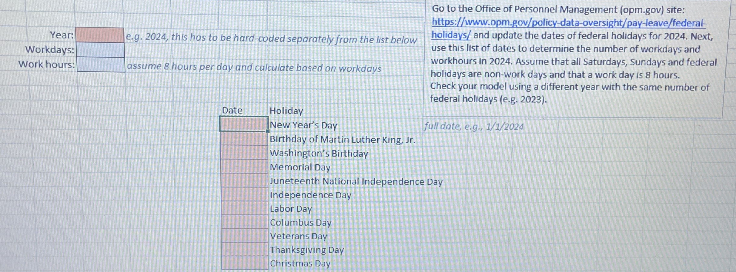  Whats the correct formula for workdays and work hours? 
