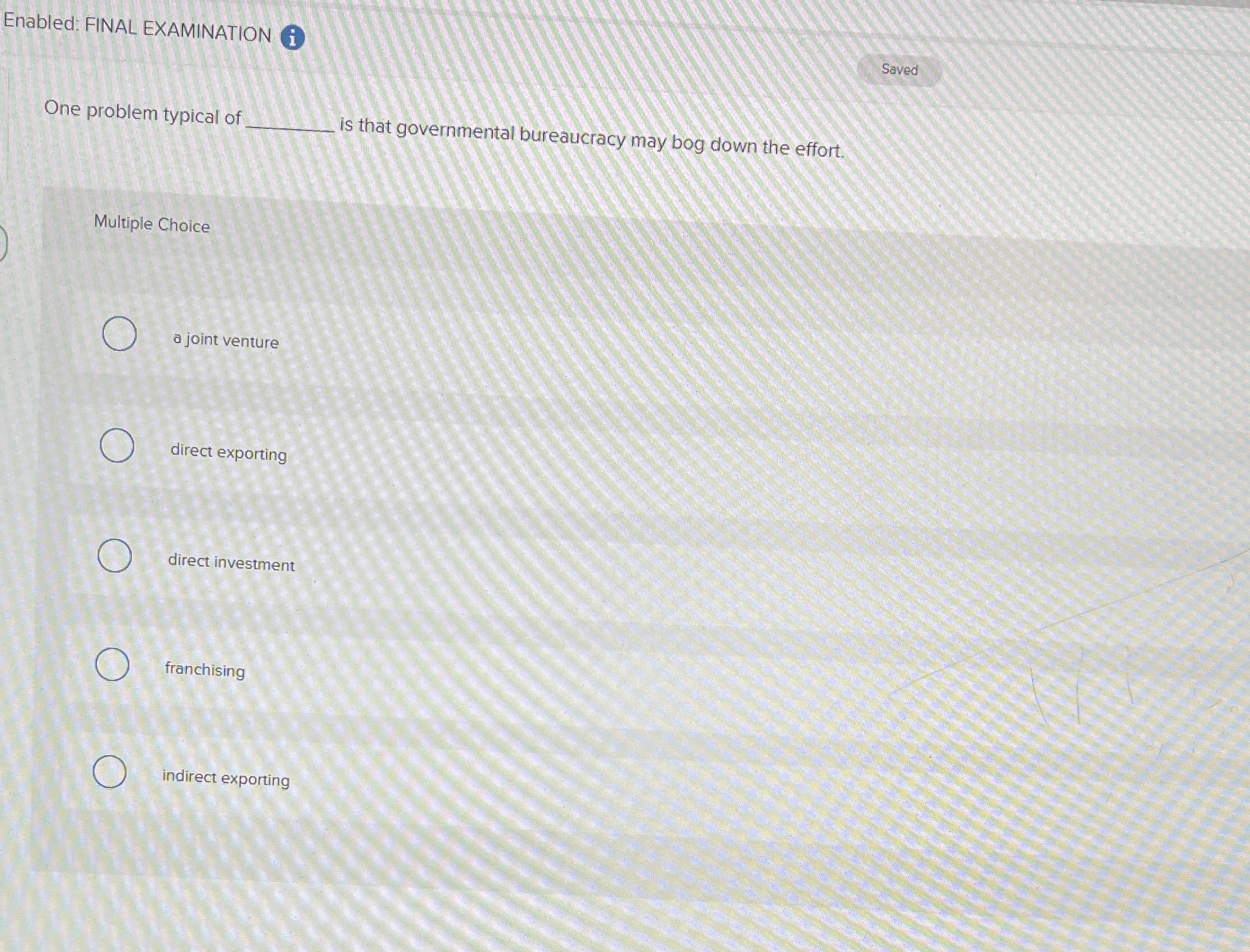  Enabled: FINAL EXAMINATION (i) Saved One problem typical of q, is