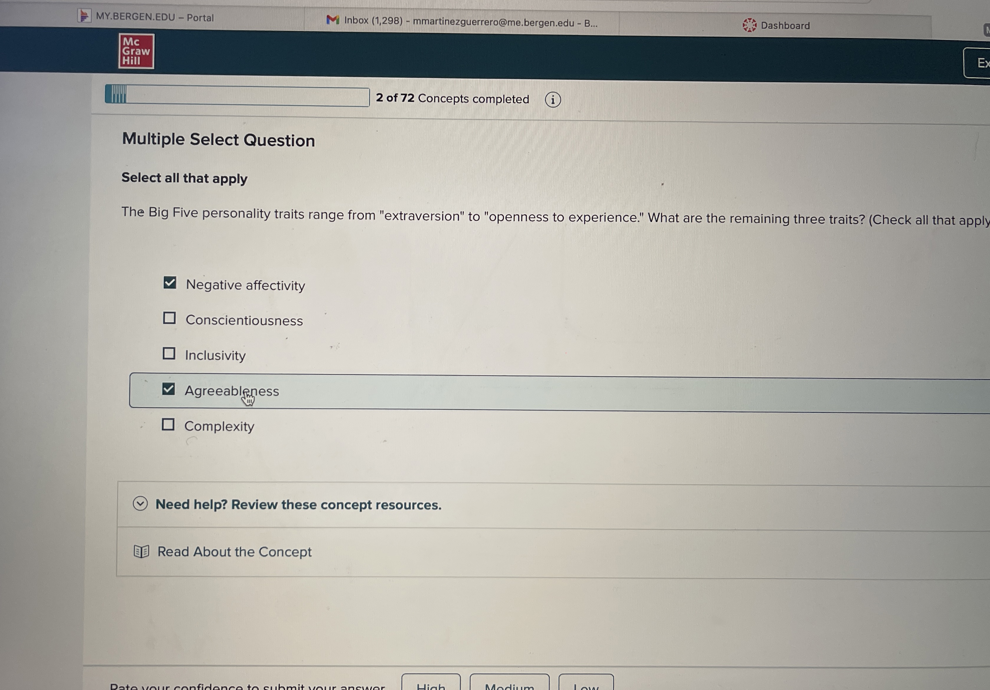  Multiple Select Question Select all that apply The Big Five personality