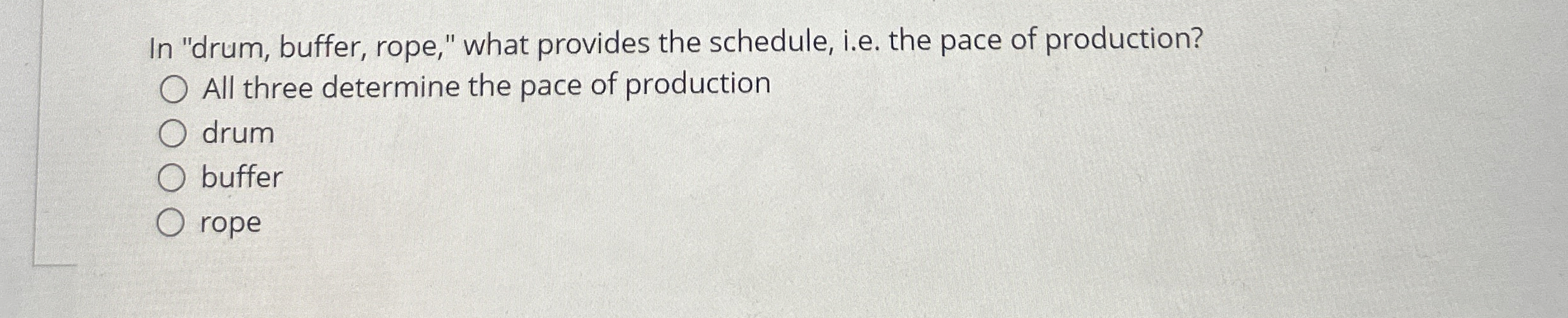  In "drum, buffer, rope," what provides the schedule, i.e. the pace