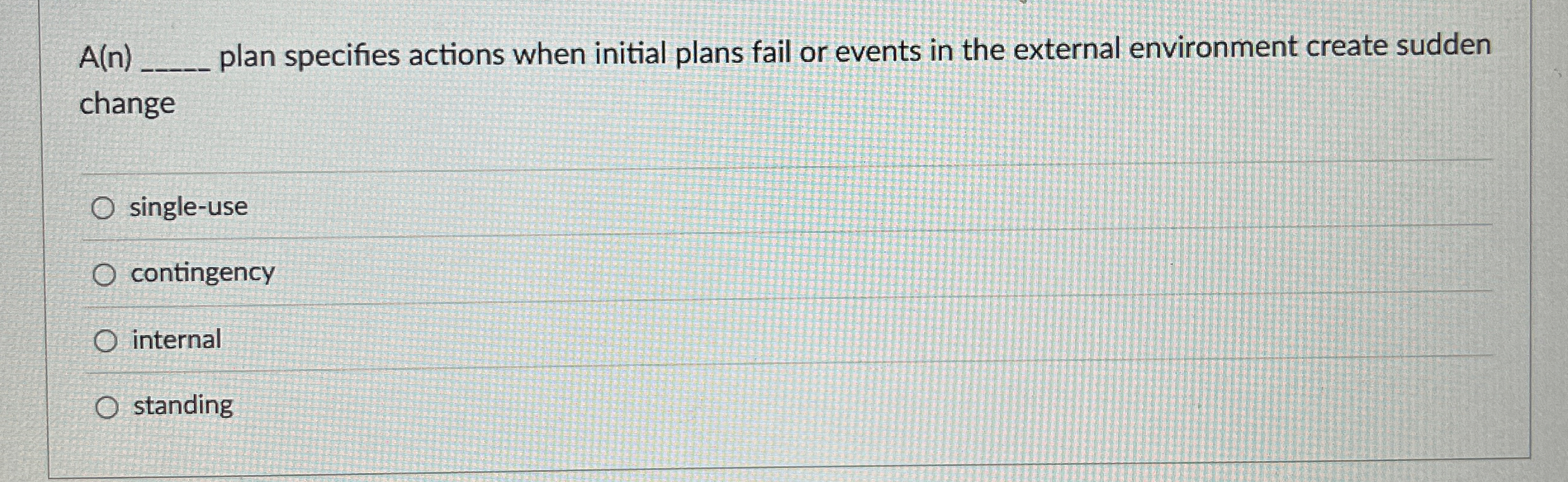 A(n) plan specifies actions when initial plans fail or events in