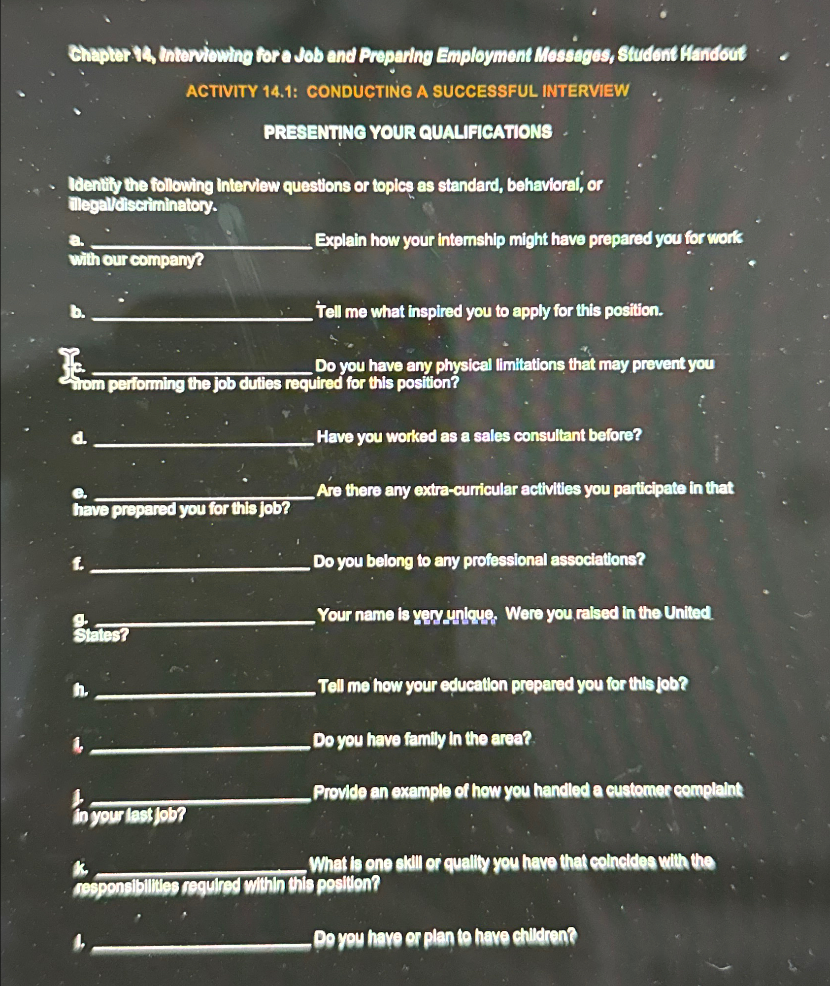  Ohapter 14, tirterviouting for a Job end Preparing Employment Mossages, Student