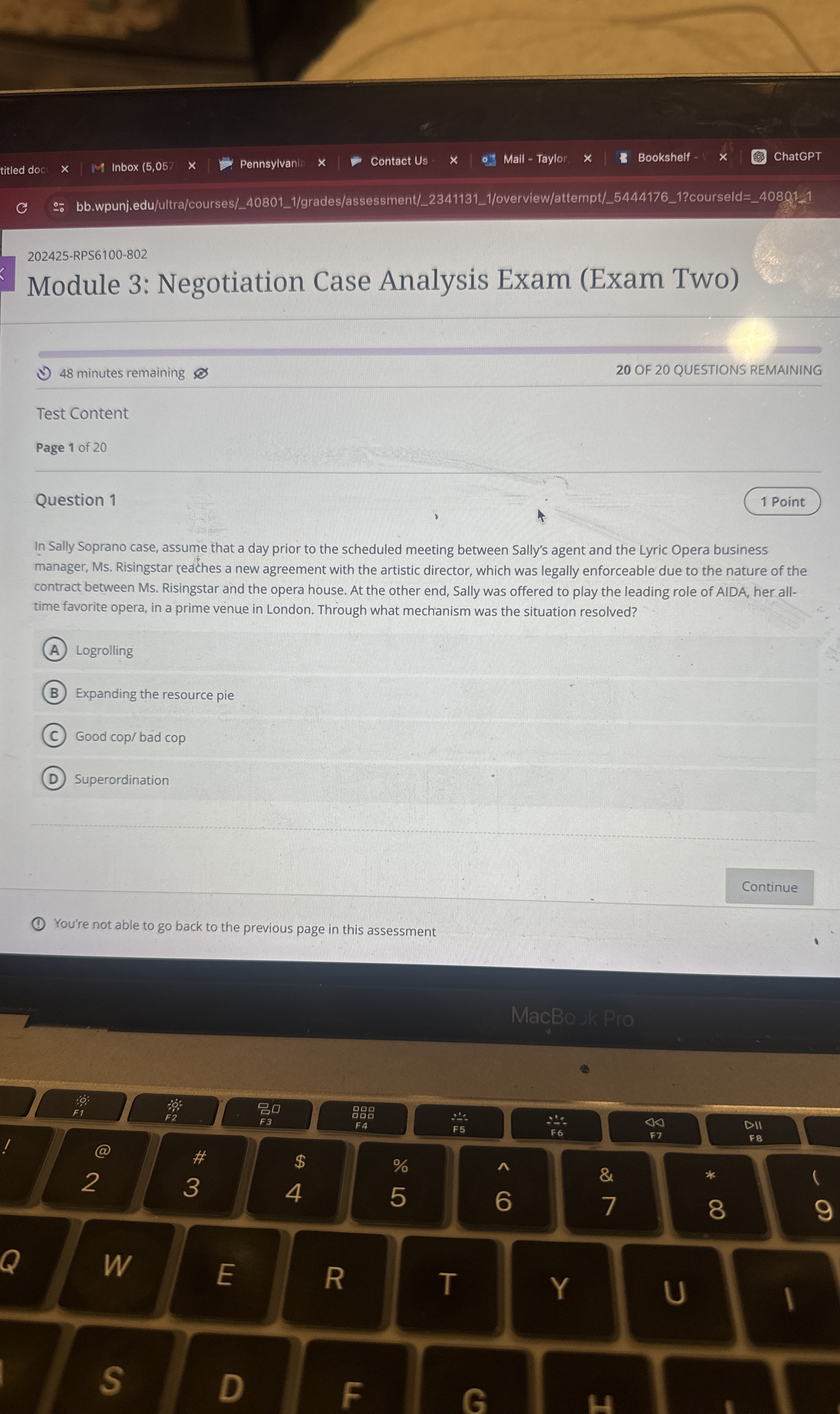  202425-RPS6100-802 Module 3: Negotiation Case Analysis Exam (Exam Two) 48 minutes