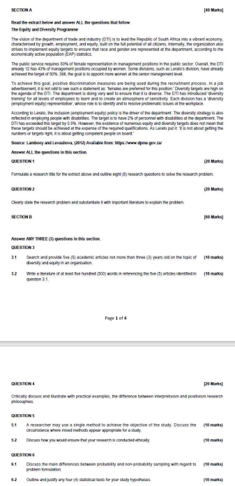  SECTION A Read the eatract belse and answer N.L. The questions