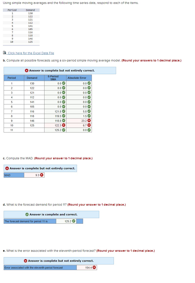  Using simple moving averages and the following time serles data, respond