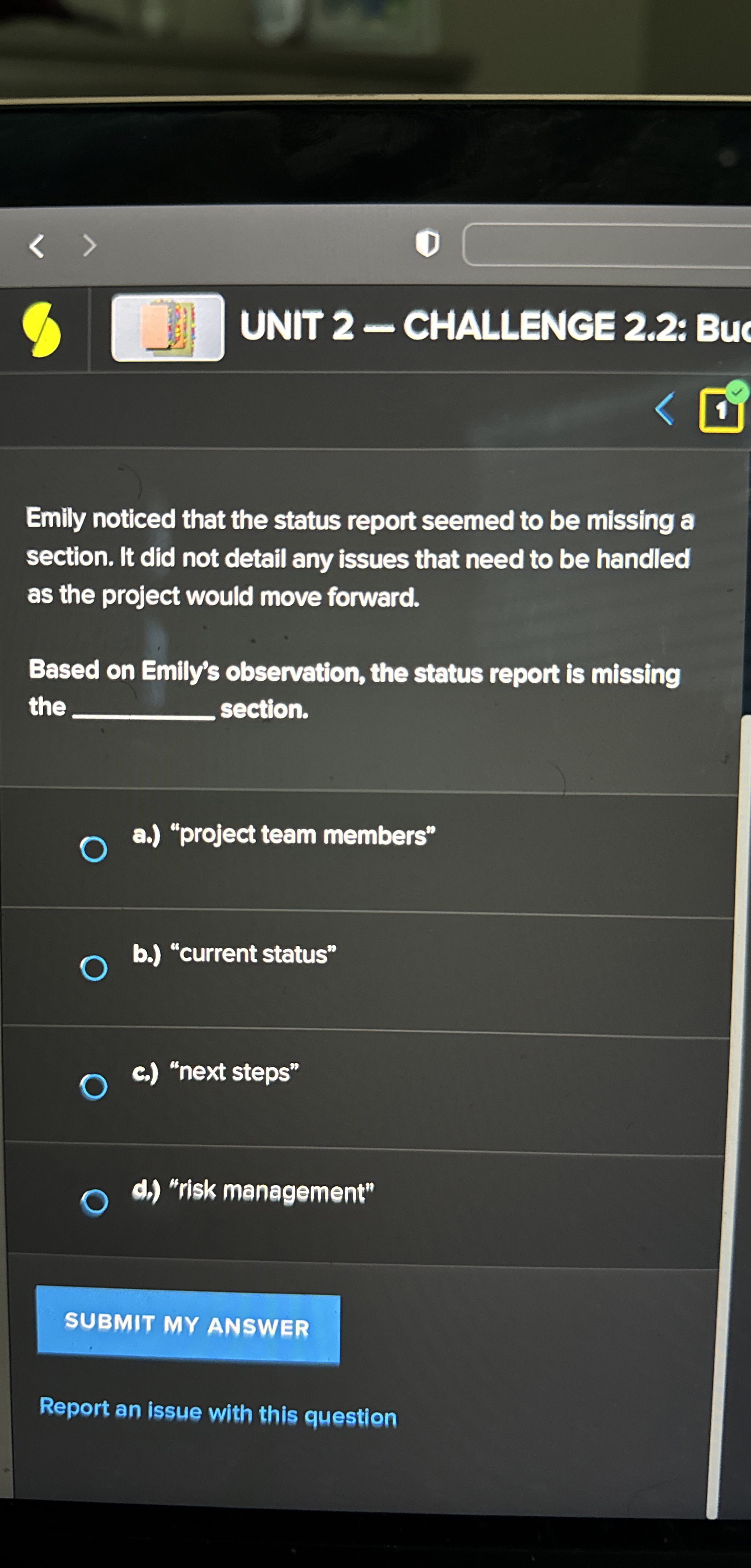  8 (I) UNIT 2- CHALLENGE 2.2: Bu Emily noticed that the