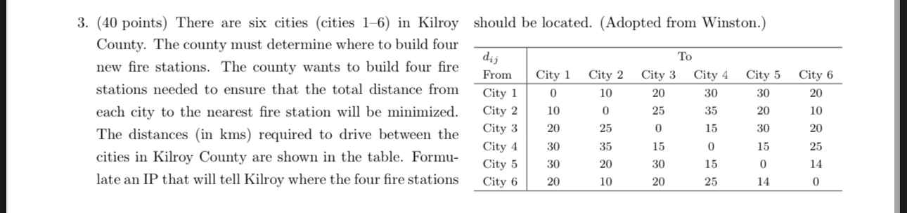  (40 points) There are six cities (cities 1-6) in Kilroy should