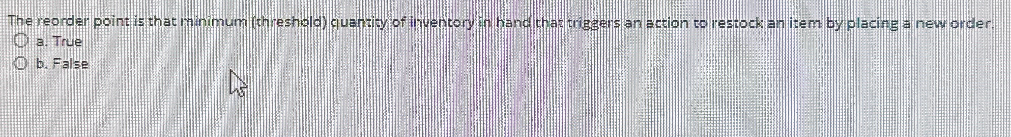  The reorder point is that mininum (threshold) quantity of inventory ?n