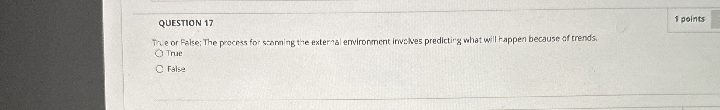  QUESTION 17 True or False: The process for scanning the external
