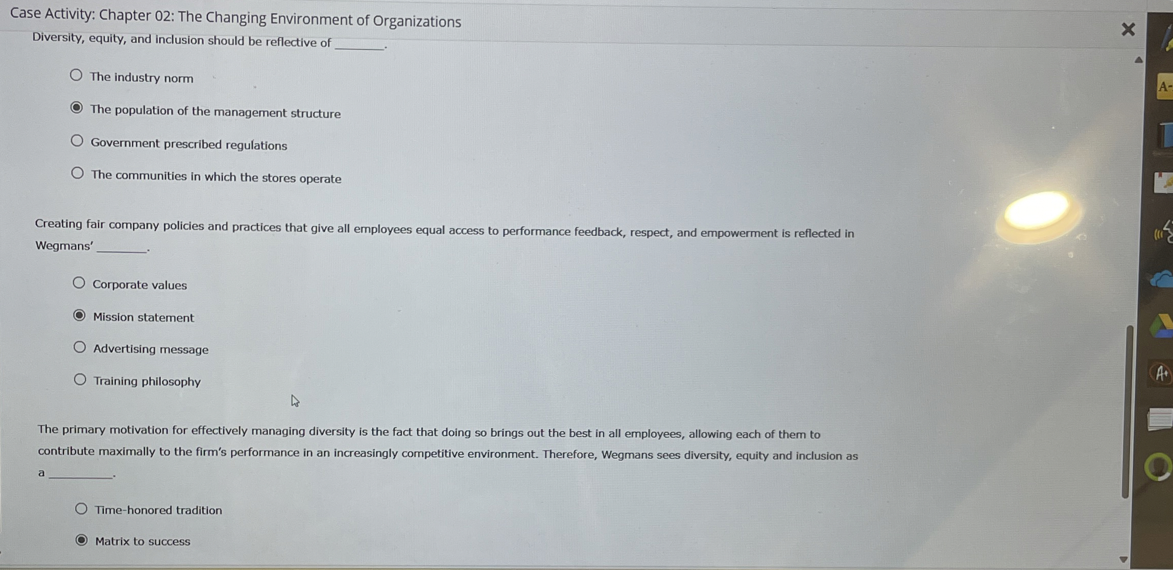  Case Activity: Chapter 02: The Changing Environment of Organizations Diversity, equity,