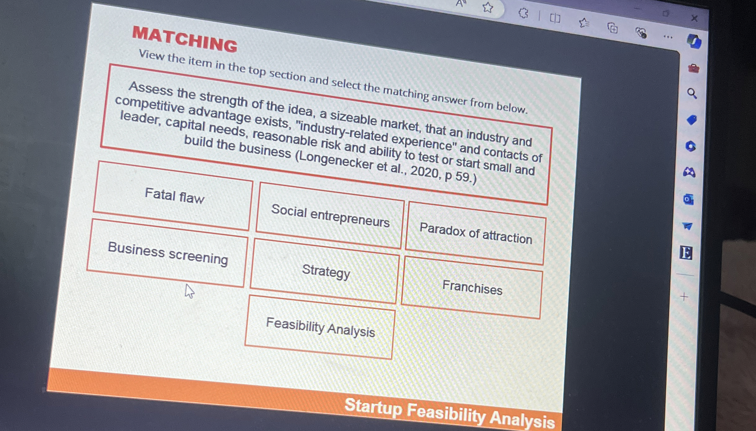  MATCHING View the item in the top section and select the
