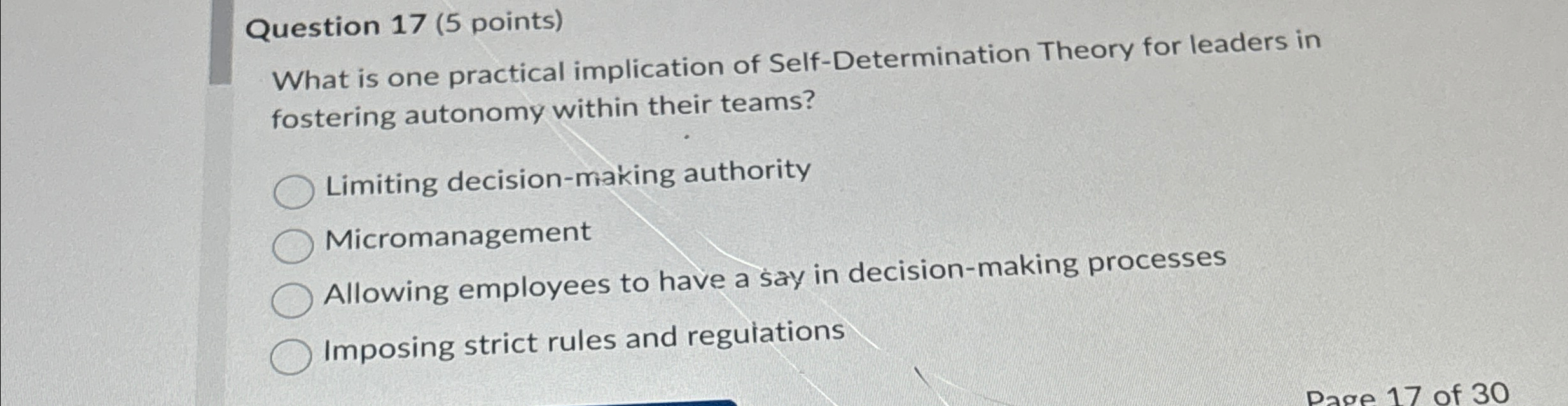  Question 17(5 points) What is one practical implication of Self-Determination Theory