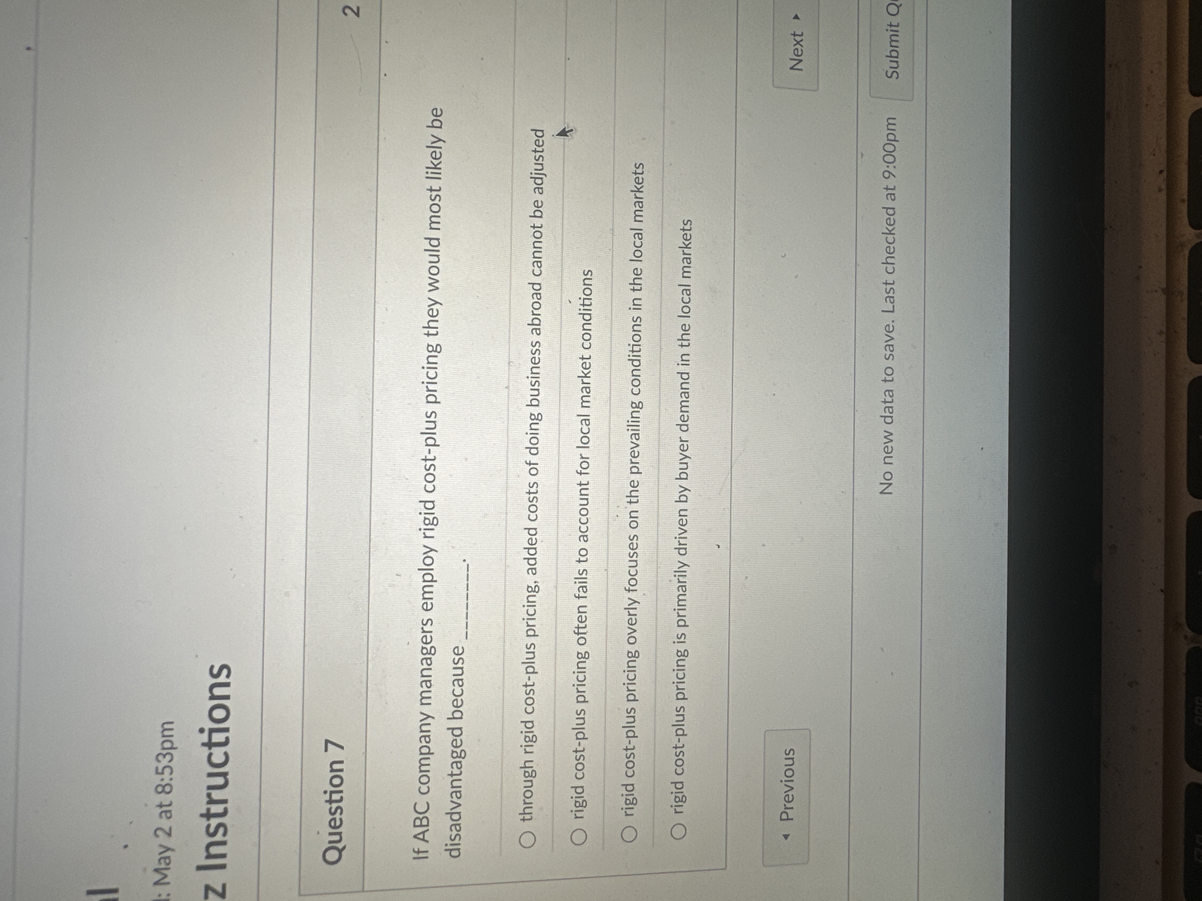  May 2 at 8:53pm z Instructions Question 7 If ABC company