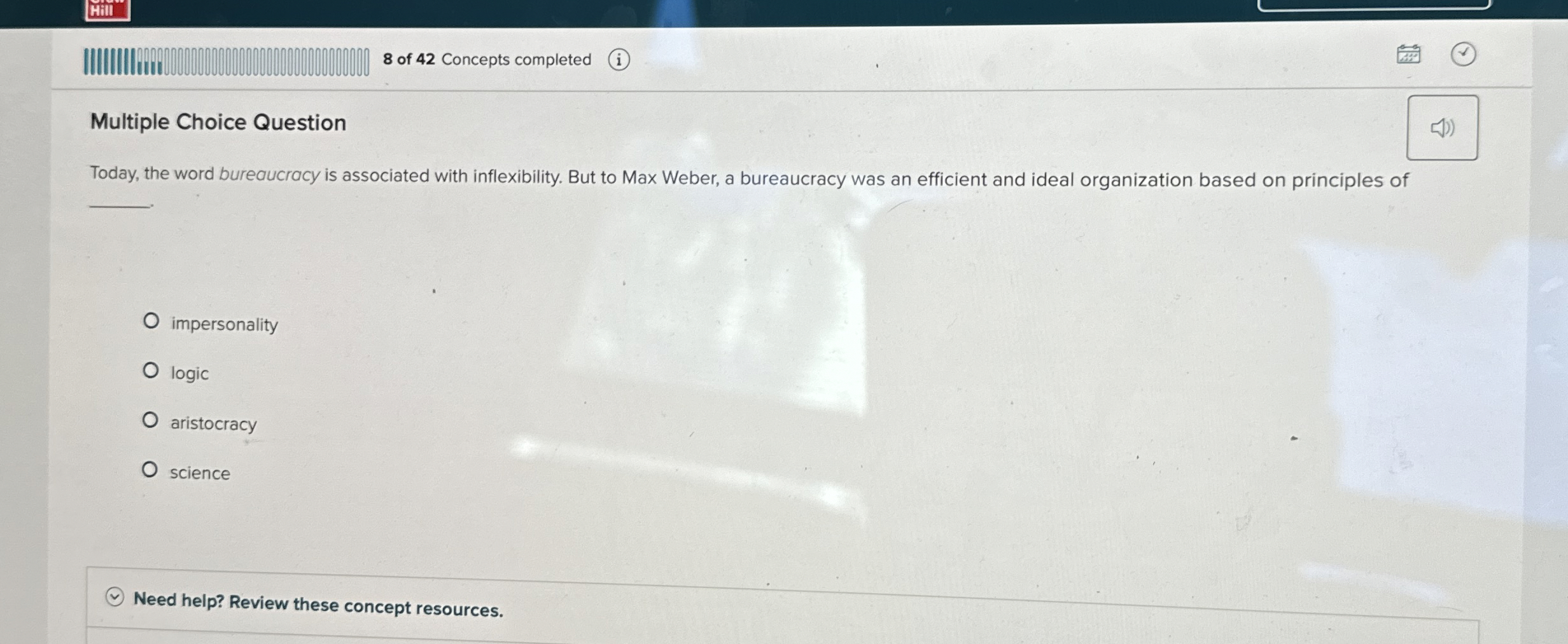  8 of 42 Concepts completed (i) Multiple Choice Question When Mary