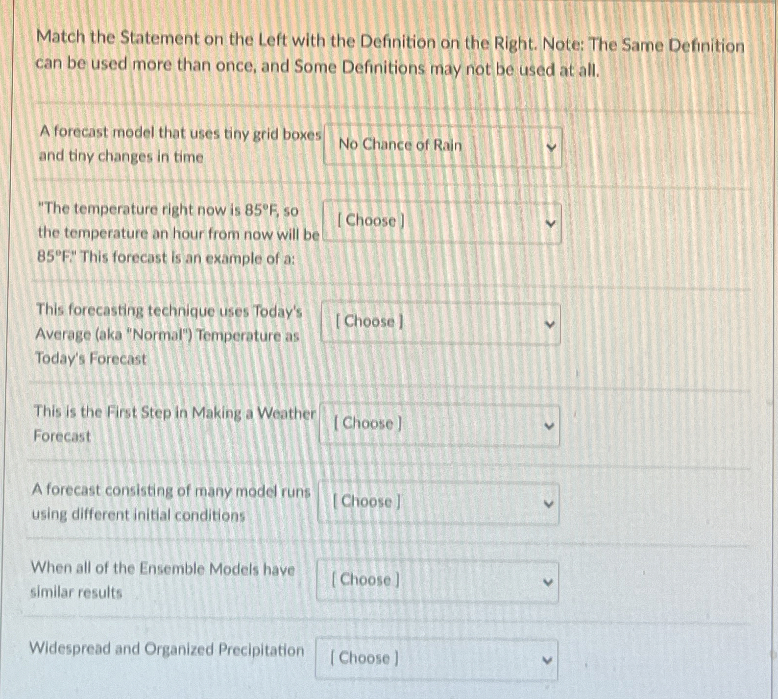  Match the Statement on the Left with the Definition on the