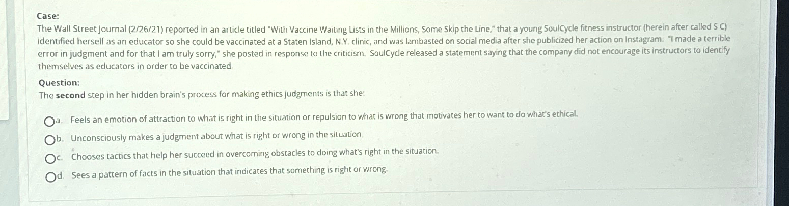  Case: The Wall Street Journal (2/26/21) reported in an article titled