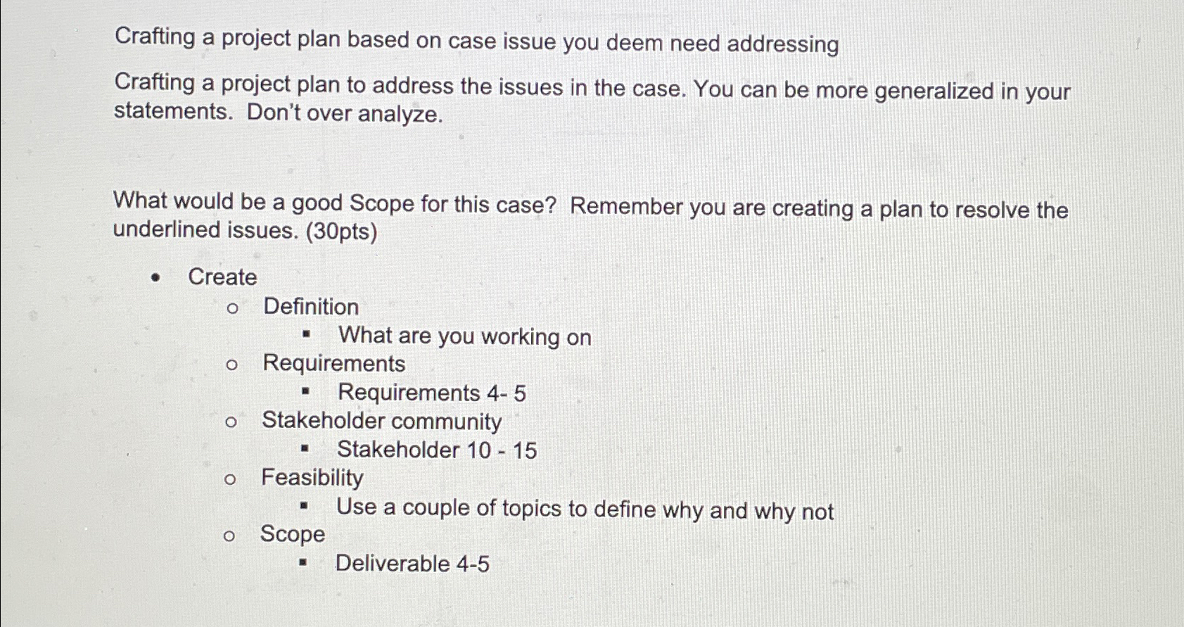  Crafting a project plan based on case issue you deem need