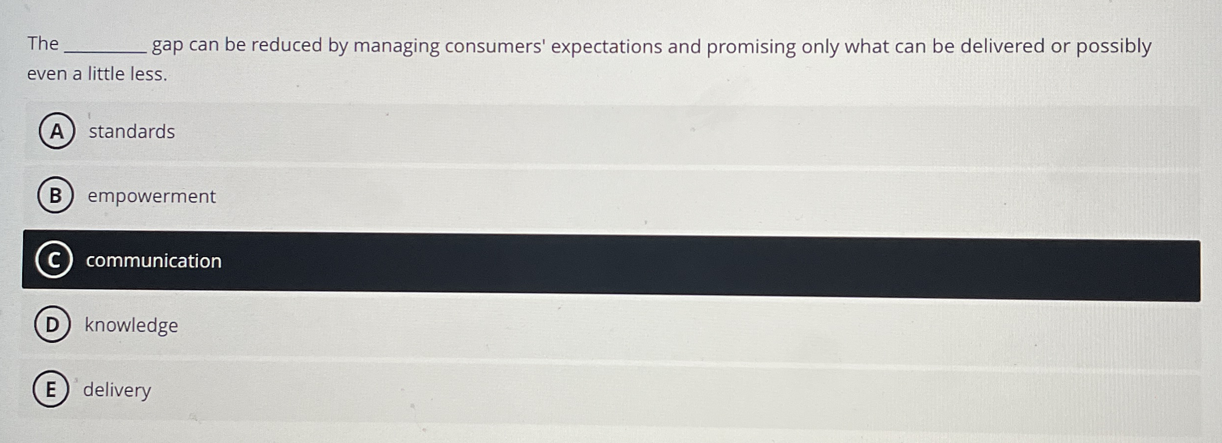  The gap can be reduced by managing consumers' expectations and promising