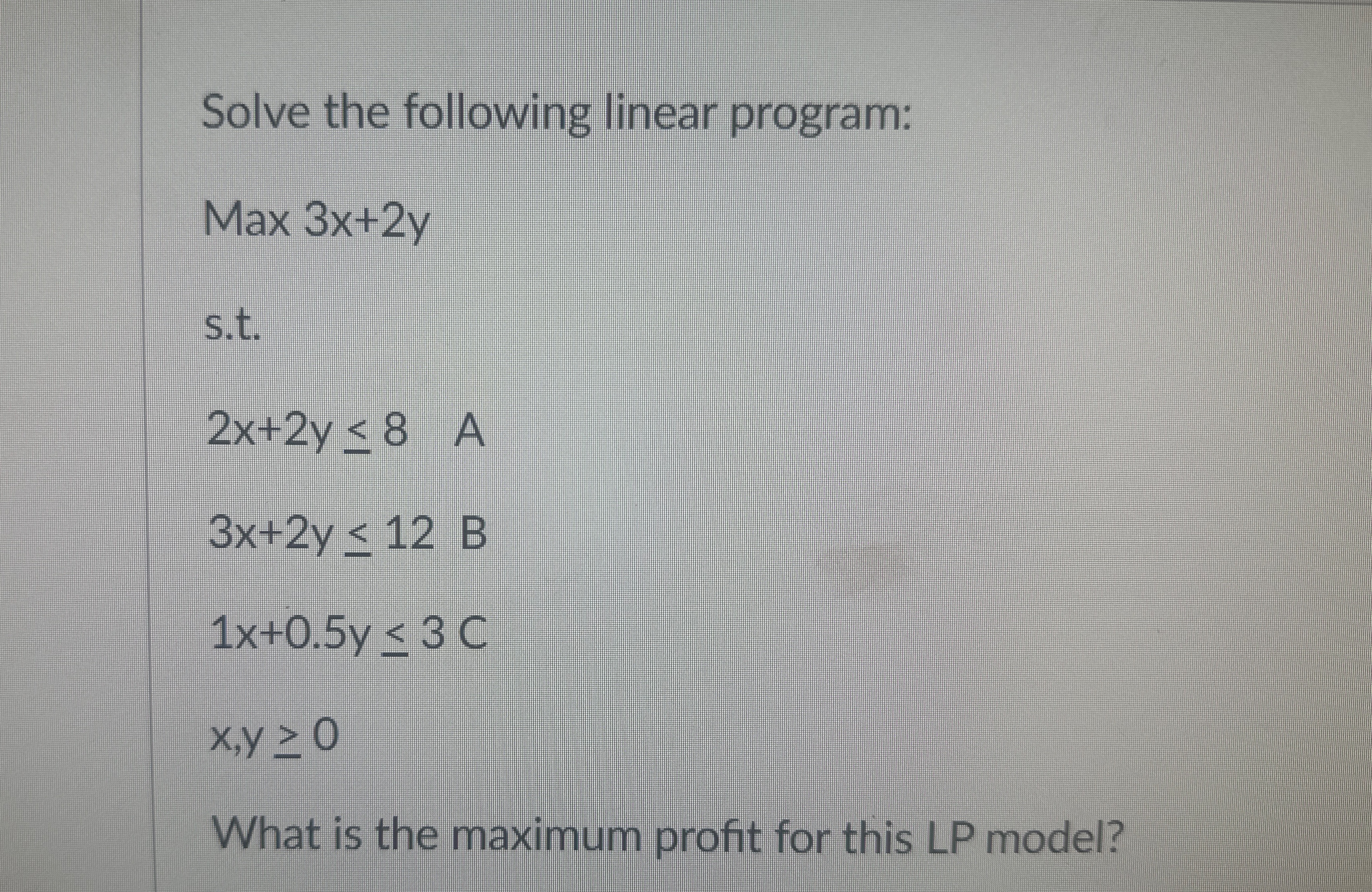  The following program what is the maximum profit for this LP