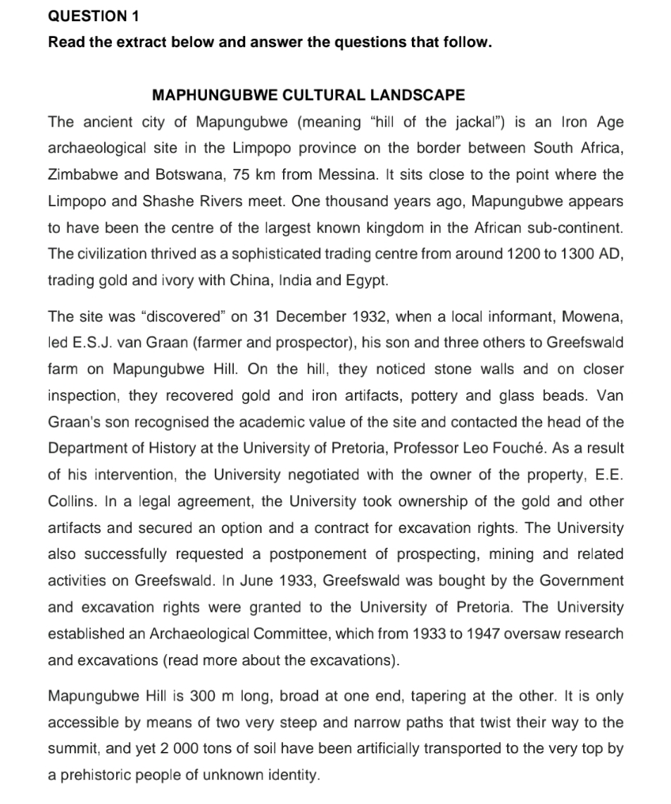  QUESTION 1 Read the extract below and answer the questions that