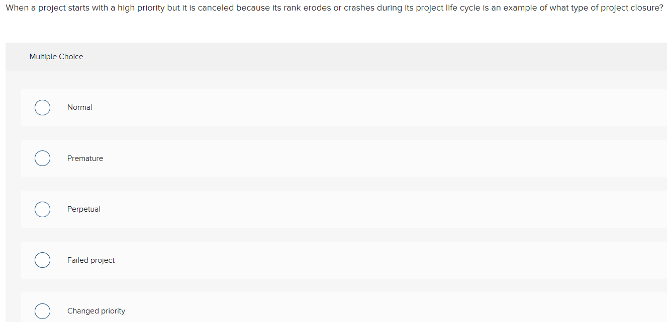  When a project starts with a high priority but it is
