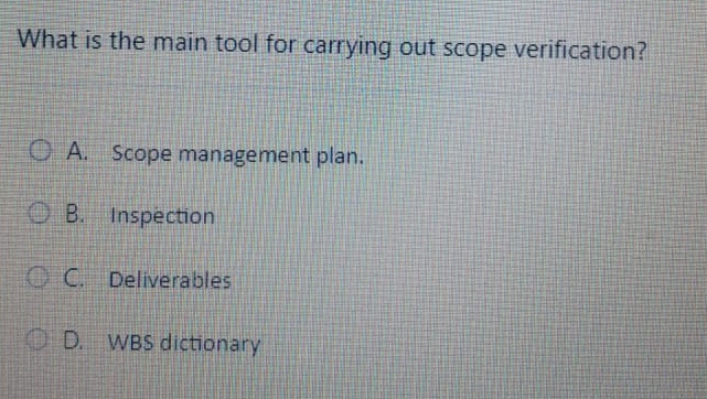  What is the main tool for carrying out scope verification? A.