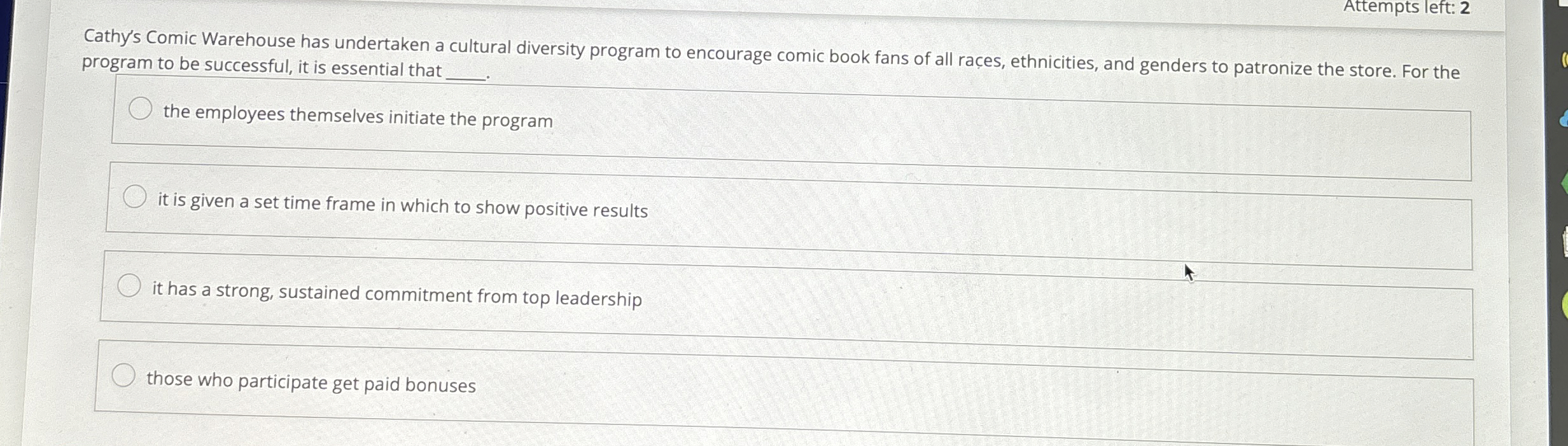  Cathy's Comic Warehouse has undertaken a cultural diversity program to encourage