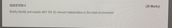  QUESTION 4 (20 Marks) Briefly identfy and explain ANY SIX (6)