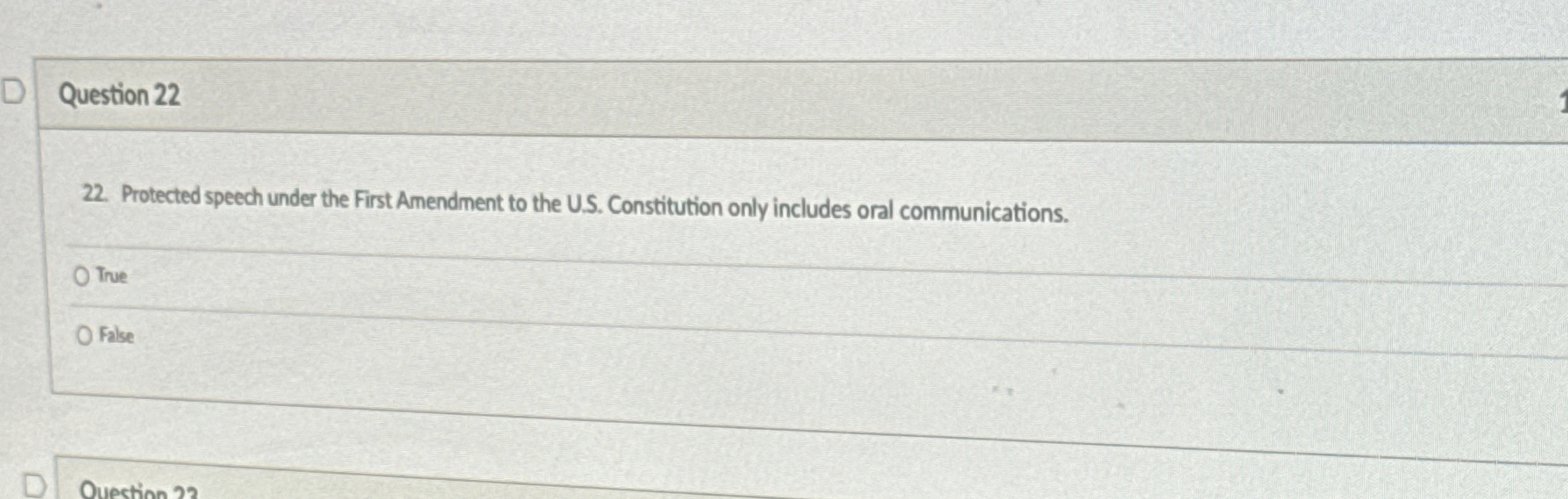  Question 22 22. Protected speech under the First Amendment to the