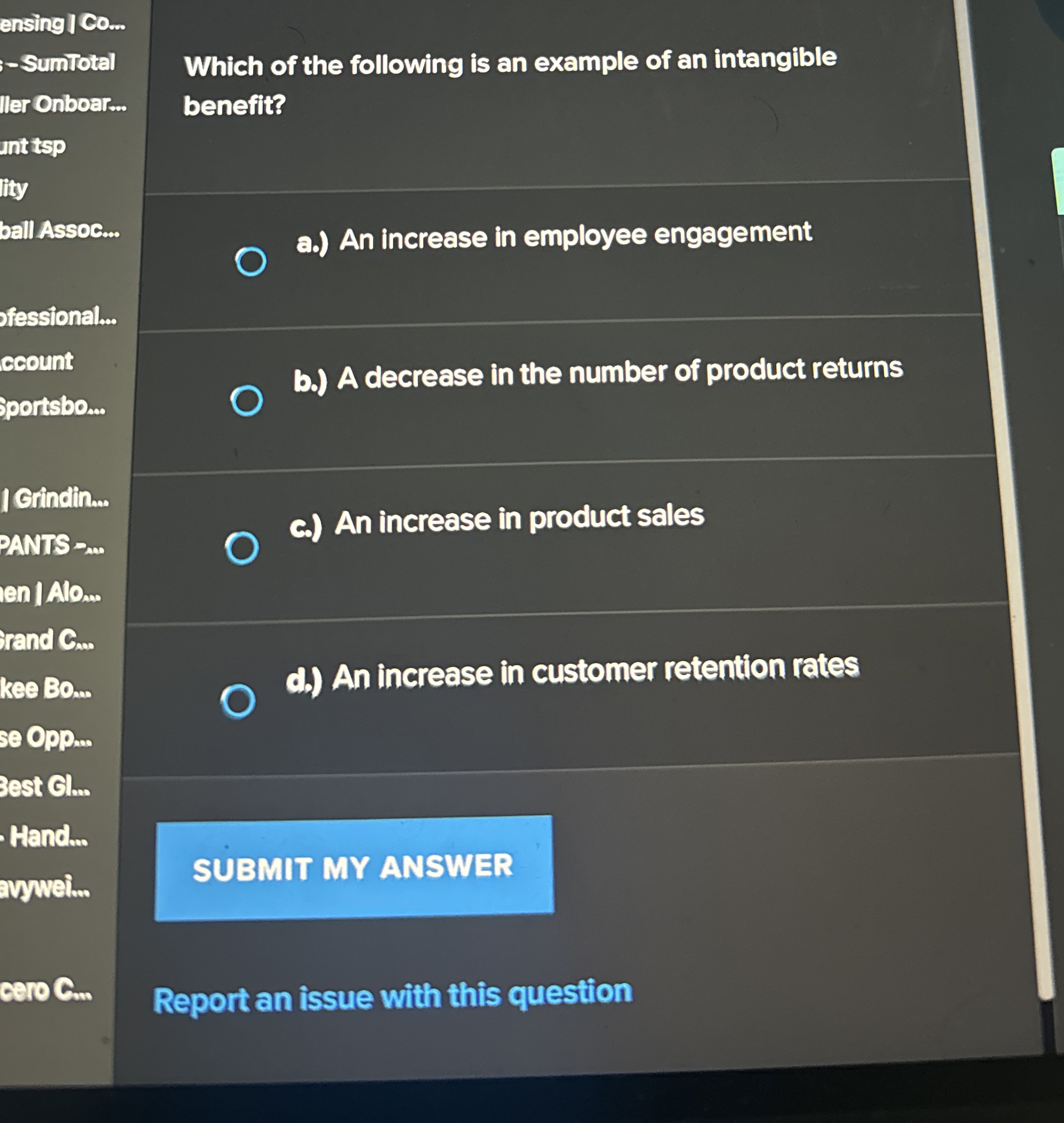  ensing | Co... -SumTotal Which of the following is an example