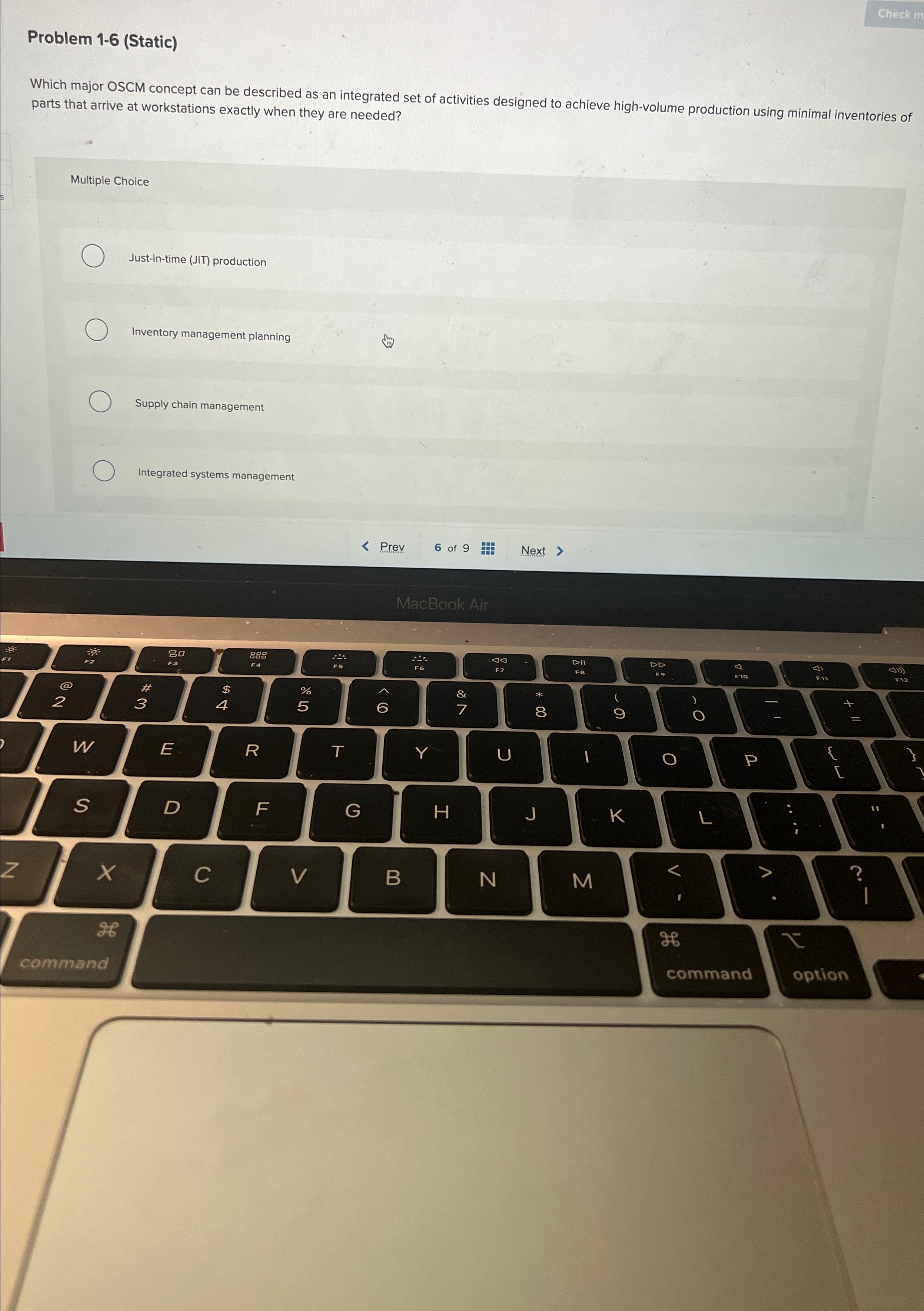 Problem 1-6(Static) Which major OSCM concept can be described as an