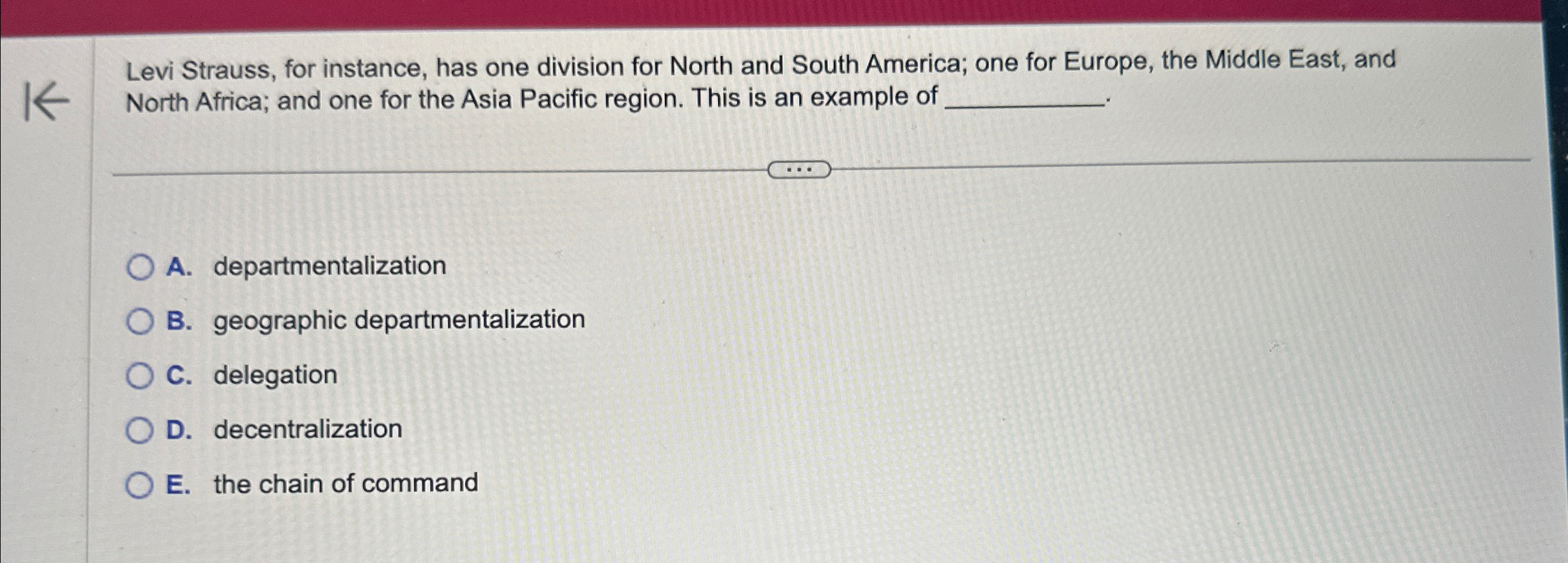  Levi Strauss, for instance, has one division for North and South