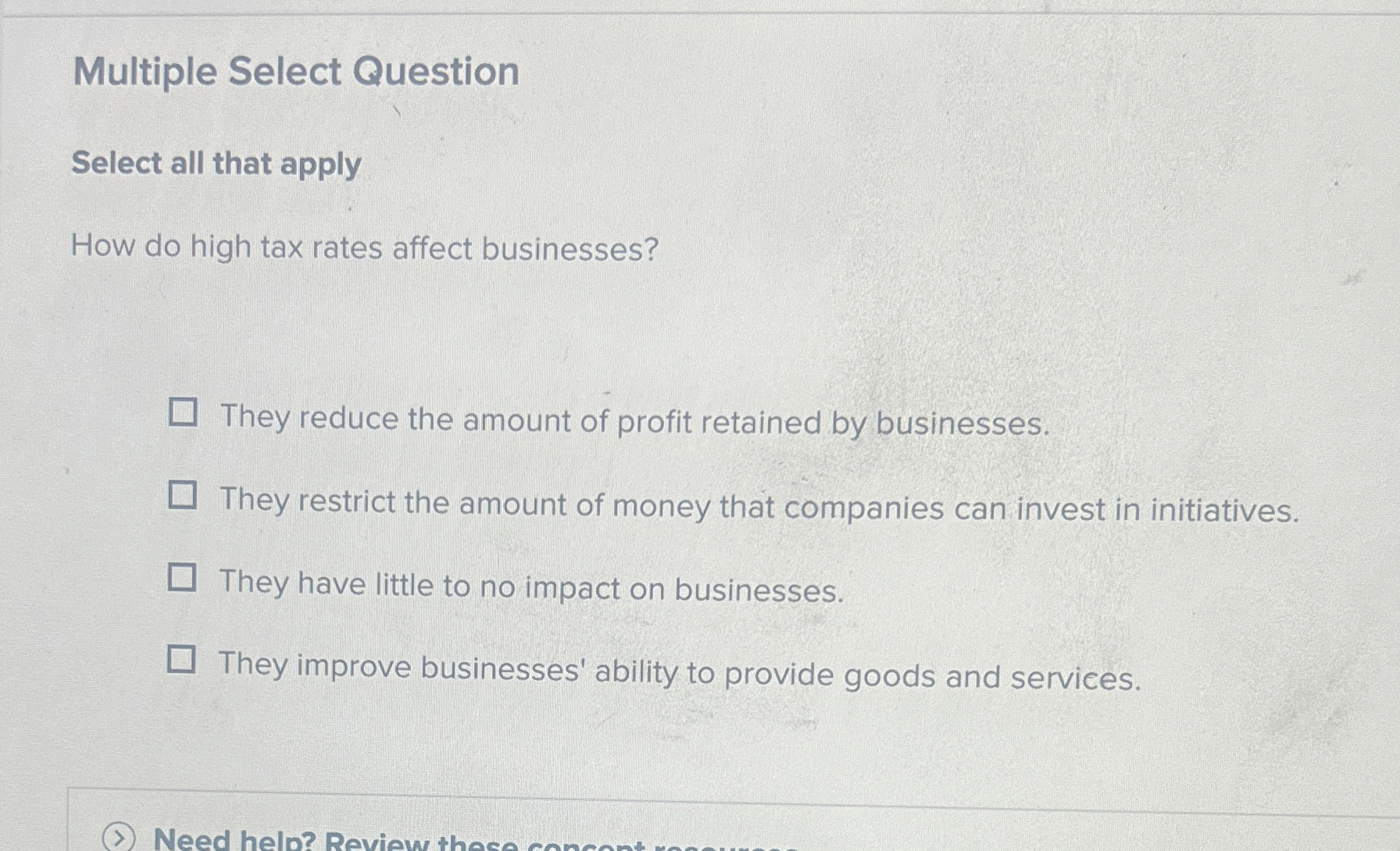  Multiple Select Question Select all that apply How do high tax