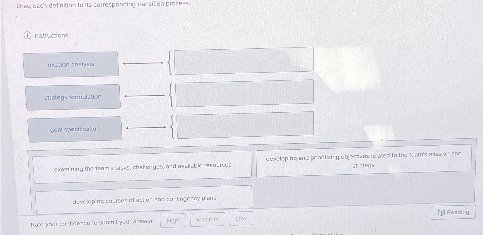  Drag each definition to its corresponding transition process. Instructions examining the