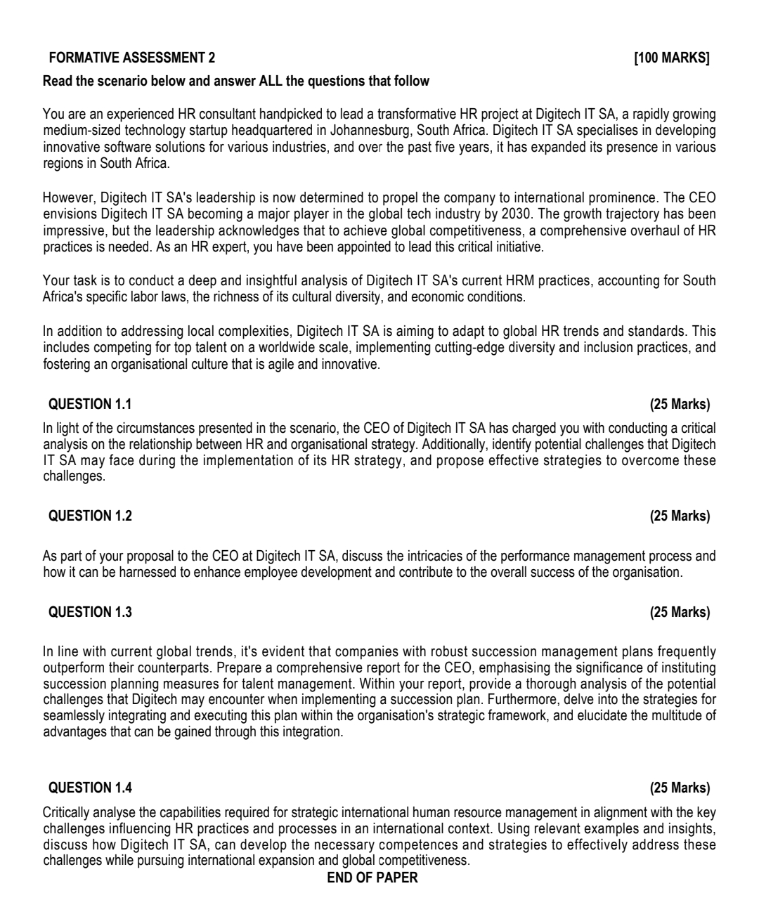  FORMATIVE ASSESSMENT 2 [100 MARKS] Read the scenario below and answer