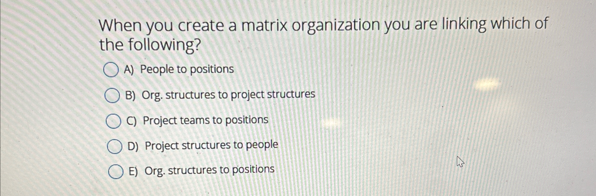  When you create a matrix organization you are linking which of