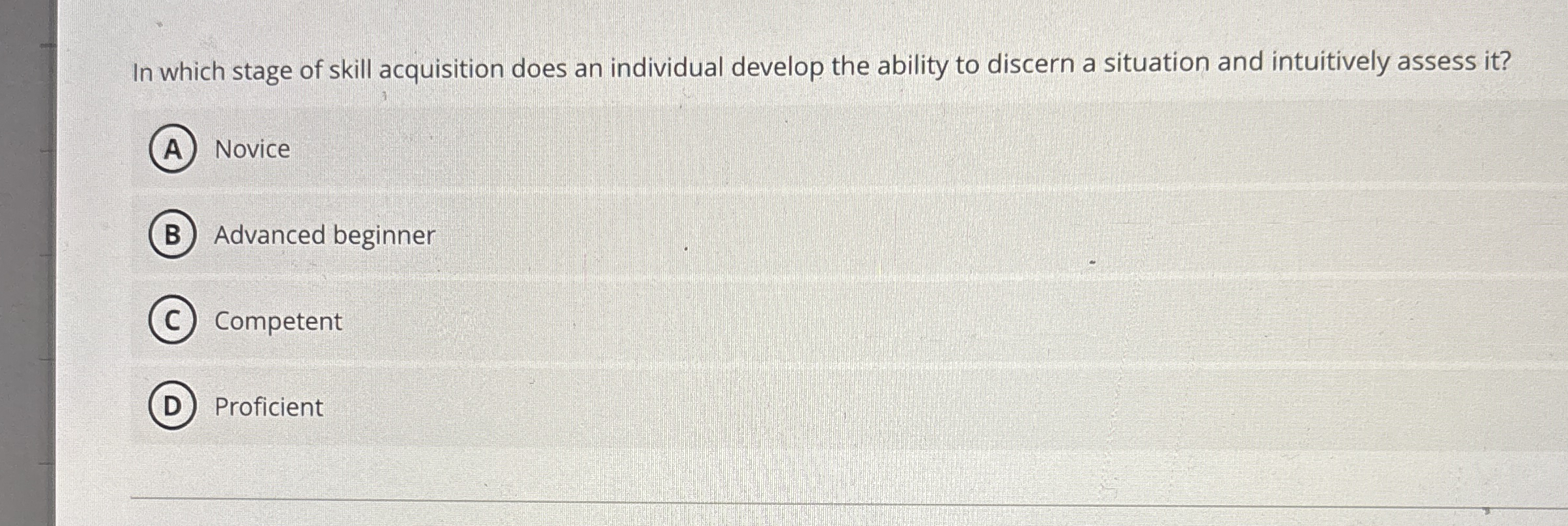  In which stage of skill acquisition does an individual develop the