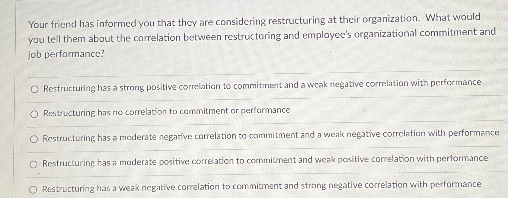  Your friend has informed you that they are considering restructuring at