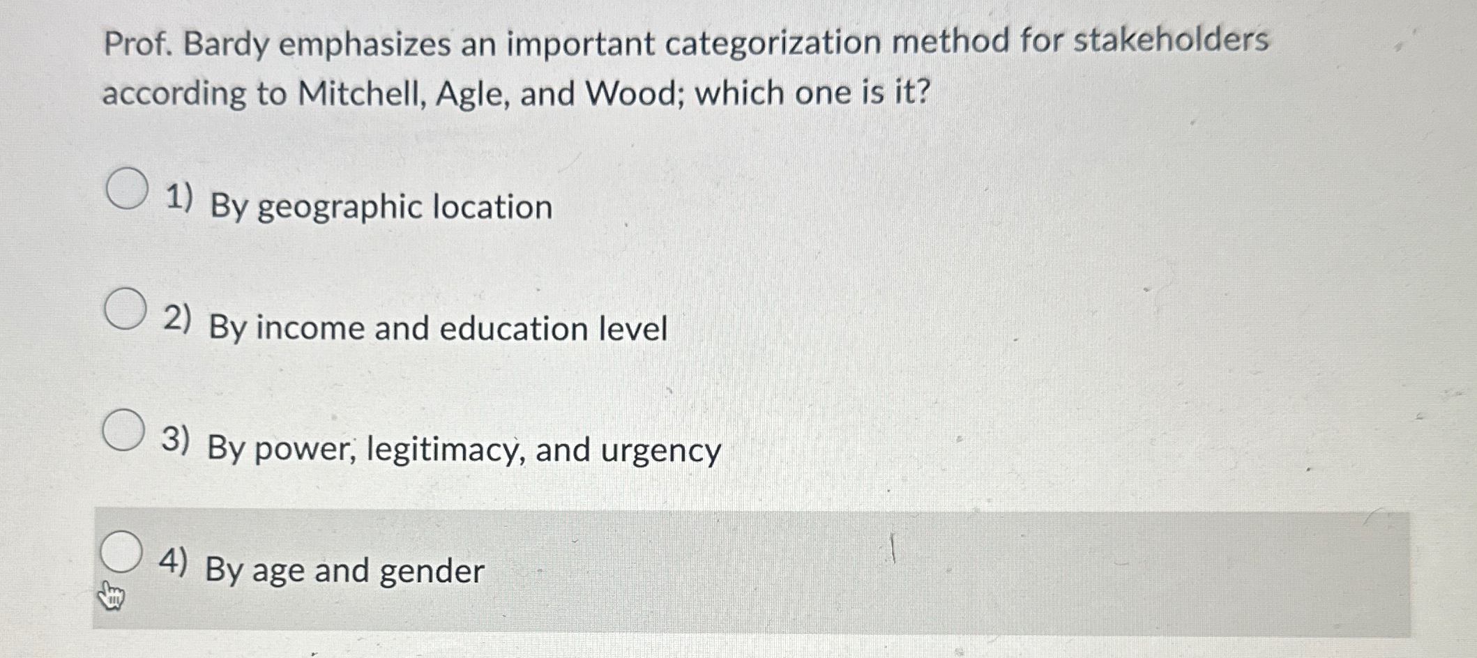 Prof. Bardy emphasizes an important categorization method for stakeholders according to