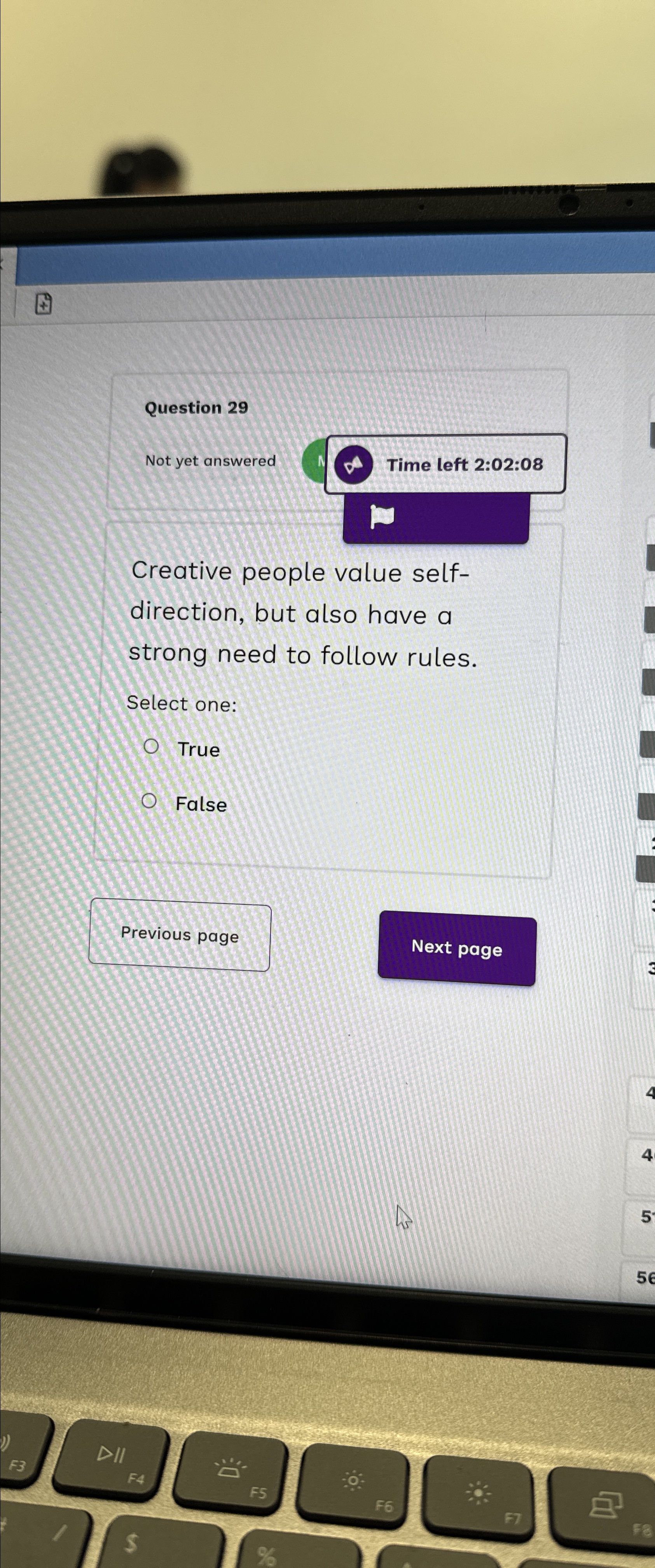  Question 29 Not yet answered Time left 2:02:08 Creative people value