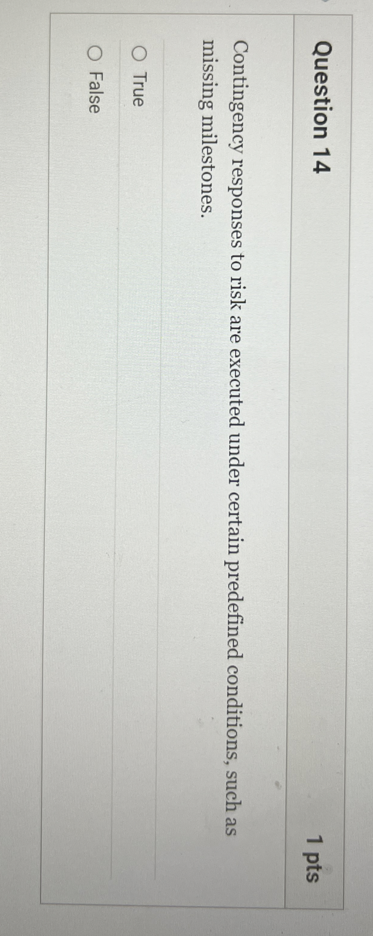  Question 14 Contingency responses to risk are executed under certain predefined