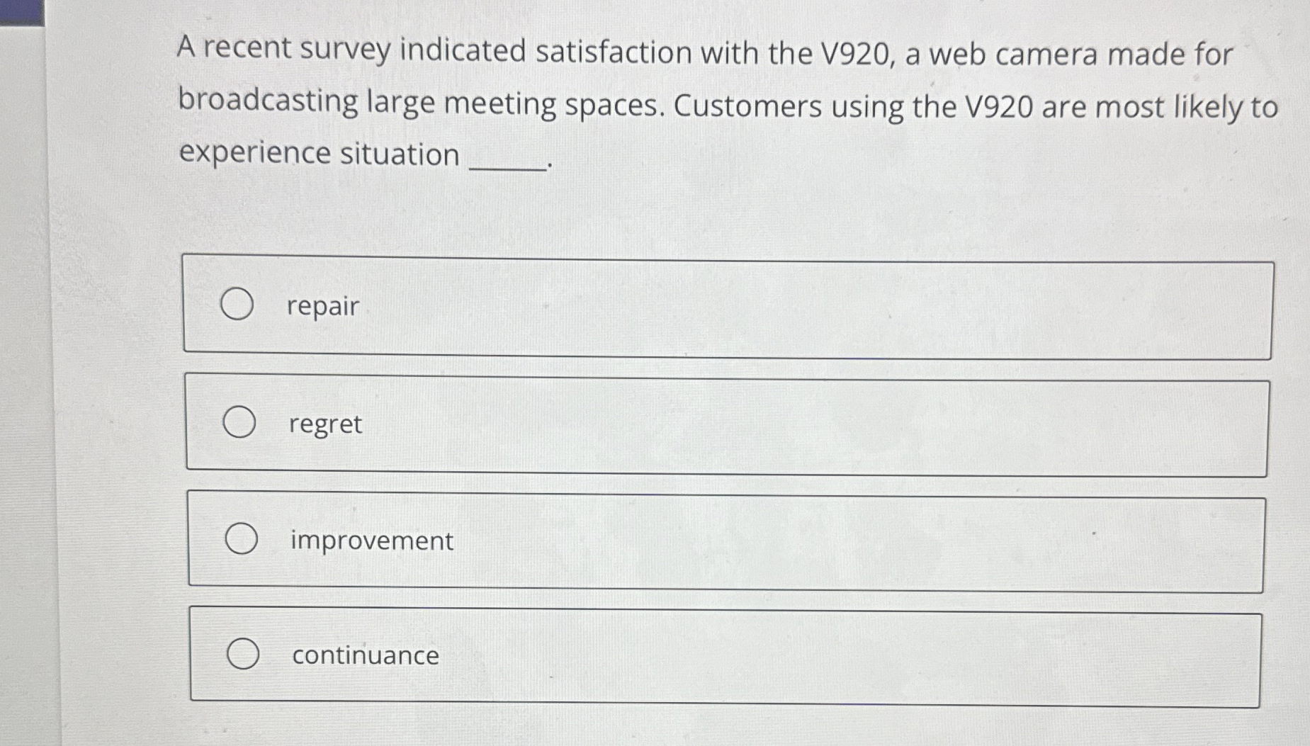  A recent survey indicated satisfaction with the V920, a web camera
