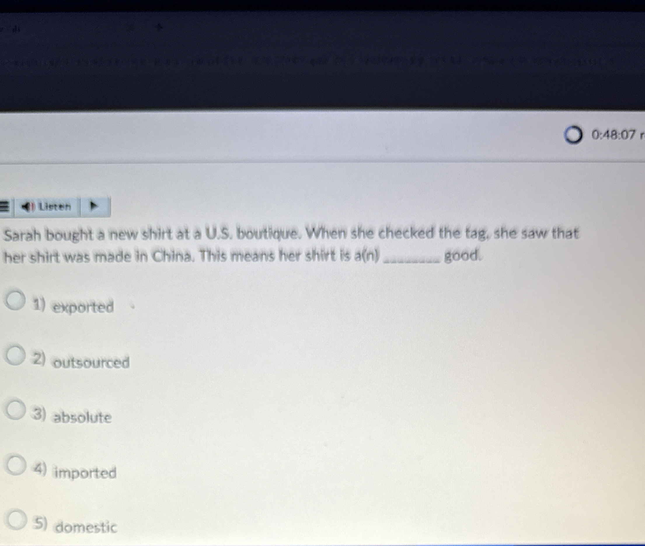  0:48:07 r Sarah bought a new shiitt at a U.S. boutique.